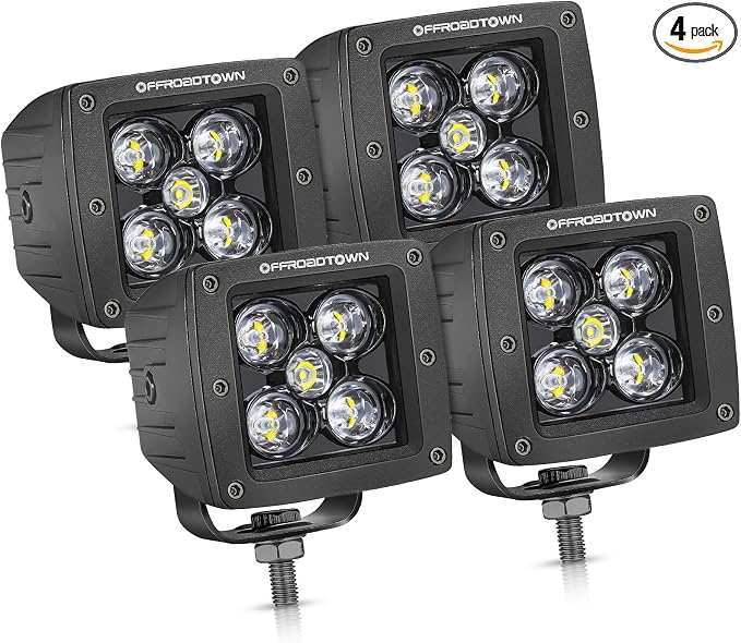 OFFROADTOWN LED Cubes, 4PCS 3 Inch 200W CREE LED Pods Spot Offroad Driving Lights 3x3 LED Cube Light Ditch Fog Lights for Truck Pickup UTV ATV SUV Boat 4x4 Car