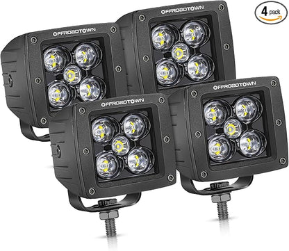 OFFROADTOWN LED Cubes, 4PCS 3 Inch 200W CREE LED Pods Spot Offroad Driving Lights 3x3 LED Cube Light Ditch Fog Lights for Truck Pickup UTV ATV SUV Boat 4x4 Car