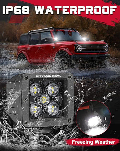 OFFROADTOWN LED Cubes, 4PCS 3 Inch 200W CREE LED Pods Spot Offroad Driving Lights 3x3 LED Cube Light Ditch Fog Lights for Truck Pickup UTV ATV SUV Boat 4x4 Car