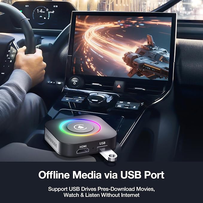 Magic Box Wireless CarPlay Adapter, Upgraded CarPlay & Android Auto, Support USB Offline Media Strea*ming, Plug & Play, Watch YouTube On Car, Magic Box for Factory Wired Car Play