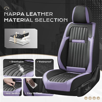 Coverado Car Seat Covers Full Set, Seat Covers for Cars, Car Seat Cover, Car Seat Protector, Leather Car Seat Cushion, Waterproof Car Seat Covers Front Seats and Back Fit for Most Cars(Purple&Black)