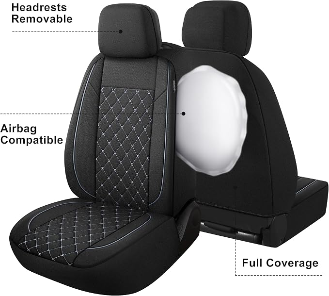 YGL Breathble Car Seat Covers Front Set,Washable Seat Covers for Cars,Premium Cloth Car Seat Protectors,Interior Covers for Cars,Sedan Van Truck SUV(Black/Gray)
