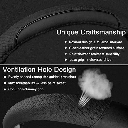 Steering Wheel Cover for Dodge RAM 1500, 2500, 3500 - Premium Microfiber Leather Auto Car Accessory with Non-Slip Grip, Rugged Durability & Interior Upgrade, 15.5-16 inch (Black-Large Size)