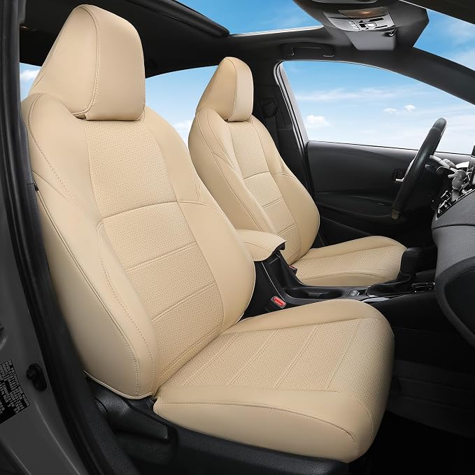 FREESOO RAV4 Seat Covers Full Set Custom Fit for Toyota Rav4 2021-2024 Prime SE,XSE & 2019-2025 Hybrid/PHEV SE,XSE Faux Leather Car Seat Cover, Airbag Compatible, Beige