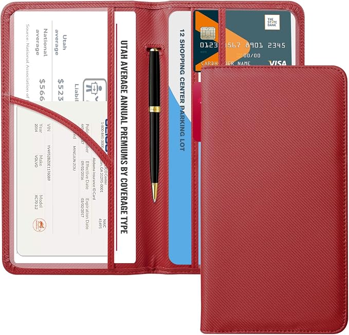 CoBak Car Registration and Insurance Holder - Vehicle Glove Box Car Organizer,Auto Truck Comparment Accessories Case with Magnetic Closure for Driver License,Cards, Carbon Red