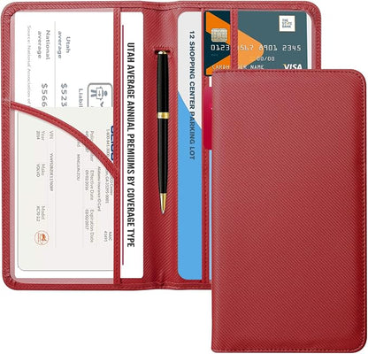 CoBak Car Registration and Insurance Holder - Vehicle Glove Box Car Organizer,Auto Truck Comparment Accessories Case with Magnetic Closure for Driver License,Cards, Carbon Red