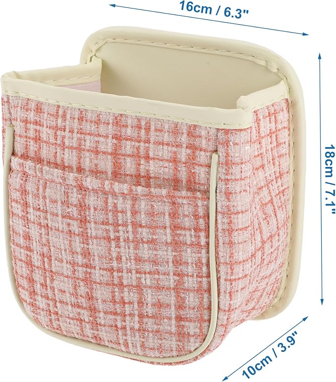 Car Trash Can Portable and Hanging 6.3" Length 3.9" Width 7.1" Height Trash Bin Fabric Pink 1 Pcs