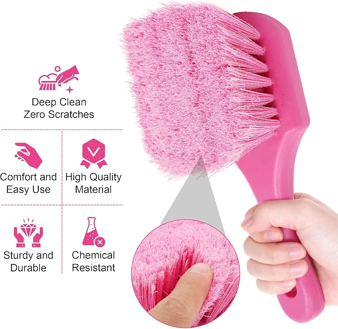 Pink Tire Brush for Women – 8.2" Soft Flagged-Tip Tire Cleaning Brush, Gentle on Wheels & Rims, Cars, Trucks & Motorcycles
