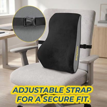 Goodyear Ergonomic Lumbar Support Pillow for Office Chair and Car Seat - Memory Foam Back Support Lumbar Pillow, Premium Cushion Chair Support for Lower Back Pain Relief and Versatile Use - Black
