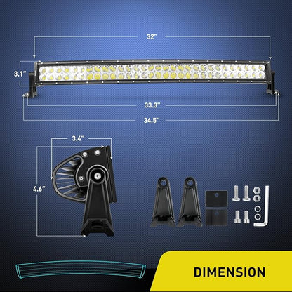 Nilight - 70016C-A 32" 180W Curved Spot Flood Combo High Power LED Driving Lamp LED Light Bar Off Road Fog Driving Work Light for SUV Boat Jeep Lamp