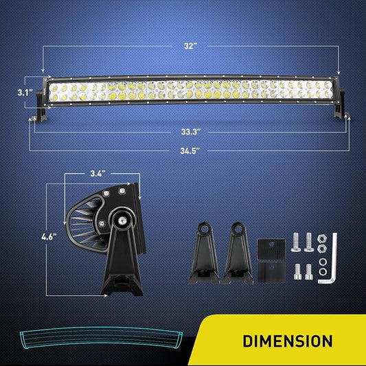Nilight - 70016C-A 32" 180W Curved Spot Flood Combo High Power LED Driving Lamp LED Light Bar Off Road Fog Driving Work Light for SUV Boat Jeep Lamp