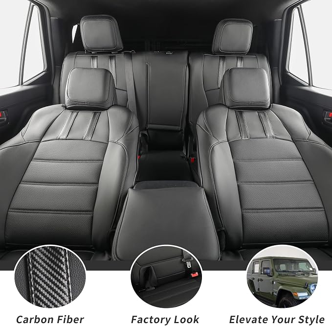 coverdream Tacoma Seat Covers Full Set for 2016-2023 Toyota Tacoma Double/Crew Cab SR,SR5,TRD Off Road,TRD Pro,TRD Sport,Limited Pickup,Waterproof Leather Car Seat Protector(Black & Carbon Fiber)