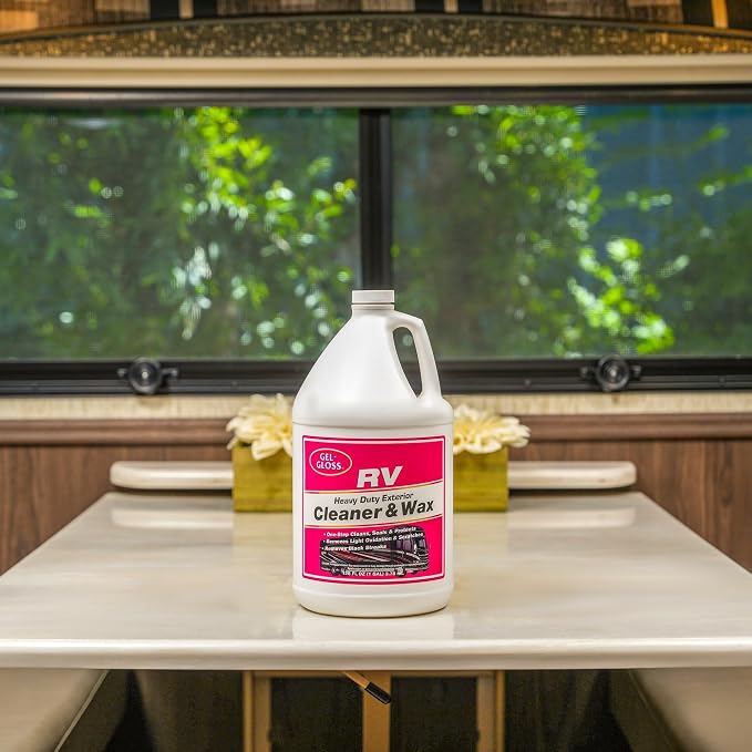 Gel Gloss RV Professional Grade One-Step Carnauba Cleaner Wax - Cleans, Protects & Enhances Finish - Restores Color & Shine - UV Inhibitors - Ideal for Scuff Marks - Use by Hand or Buffer - 1 Gallon