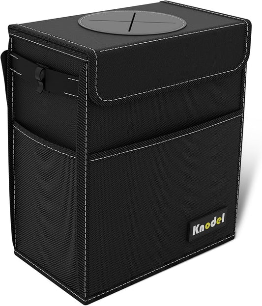 K KNODEL Car Trash Can, Waterproof Garbage Can, Trash Bag with Lid, Leak-Proof Car Bin, Trash Hanging Bag for SUV (Large, Black)