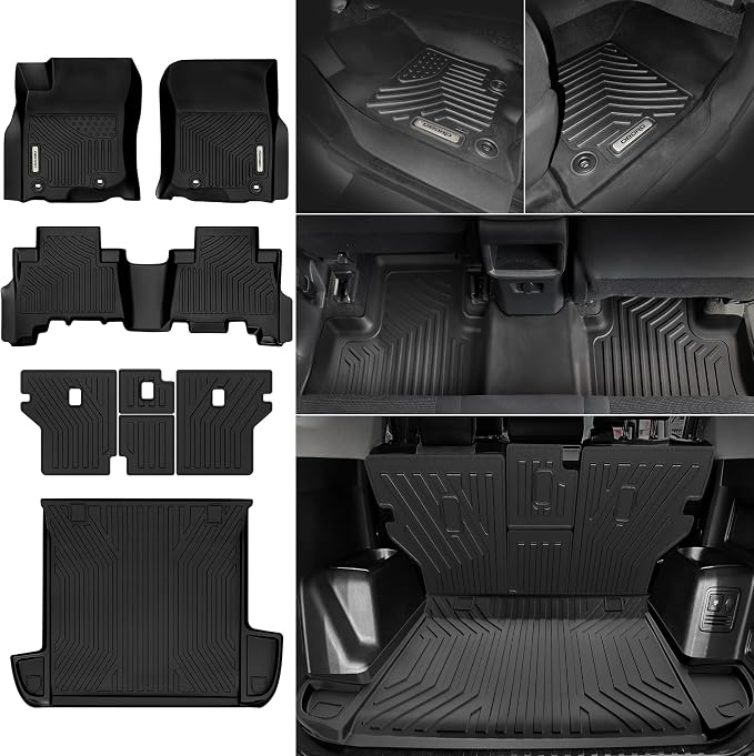 OEDRO Floor Mats Cargo Liner Fit for 2013-2024 Toyota 4Runner 5-Seater, Custom Fit TPE All Weather Floor Liners Trunk Mat with Backrest Mat for 4Runner Accessories, Car Mat Full Set, Black