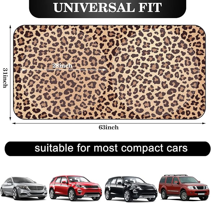 Windshield Sun Shade Foldable Car Front Window Covers for Car Accessories Sun Heat UV Rays Visor Protector Protection for Universal Cars SUV Truck(Nice Leopard)