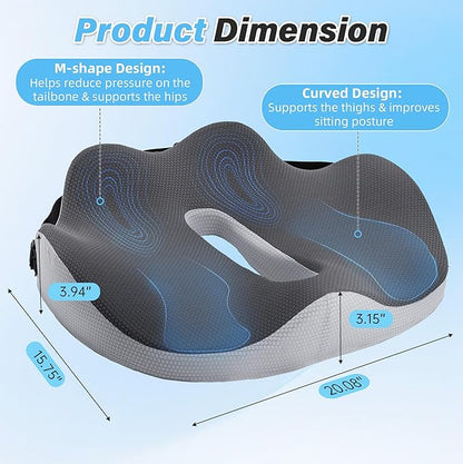 VUSIGN X-Large Seat Cushion for Truck & Car Drivers, Memory Foam Seat Cushion for Long Driving, Sciatica & Tailbone Pain Relief, Ergonomic Back Support Cushion with Non-Slip Bottom & Washable Cover