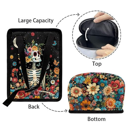 Skull Colorful Flowers Starry Night Pattern Car Trash Can Leakproof Garbage Bag with Lid and Zipper 1.2Gal Trash Bin Hanging for Back Seat Halloween Car Decor
