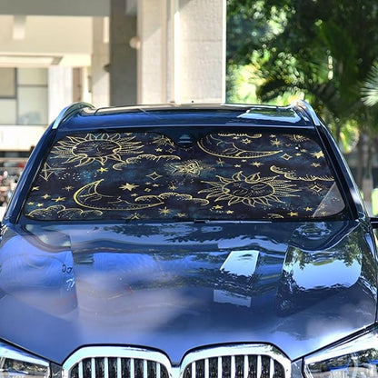 Sun Moon Boho Cosmos Astrology Window Shade Sun Shade with 4 Suction Cups Sturdy Sun Visors Keeping Cars Cooler,Easy to Fold,55" L x 27.6" W