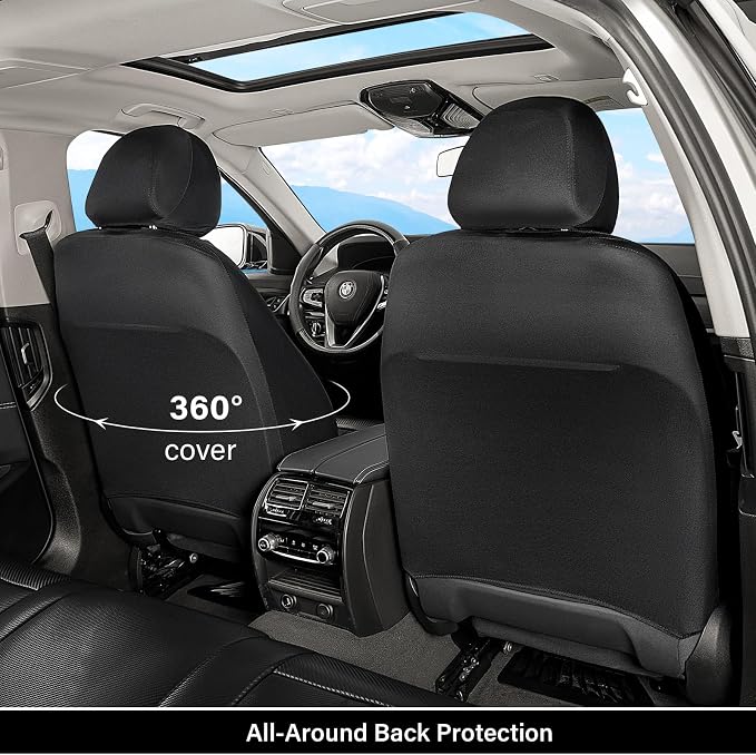 Coverado Leather Car Seat Covers Full Set & Carbon Fiber, Waterproof and Durable All Weather Protector, Universal Fit for SUV, Pickup Truck, Sedan, Automotive Vehicle Interior, Black