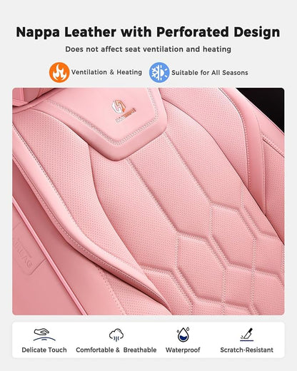 Huidasource Front Seat Covers, Universal Fit for Most Cars SUV Trucks, Full Coverage Leather Seat Cover, Airbag Compatble, Seat Function Retain, Storage Pocket Design, Easy to Install, Pink