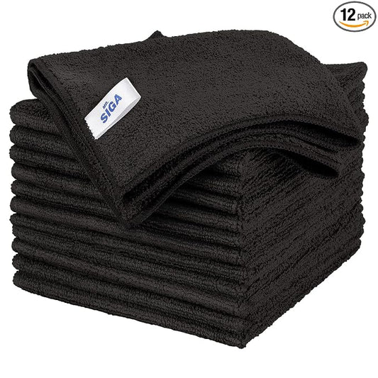 MR.SIGA Microfiber Cleaning Cloth, All-Purpose Microfiber Towels, Streak Free Cleaning Rags, Pack of 12, Black, Size 32 x 32 cm(12.6 x 12.6 inch)