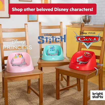 Bright Starts Disney Cars My Spot Easy-Clean Baby Booster Feeding Chair, 3-Point Harness, Washable Removable Straps, Red