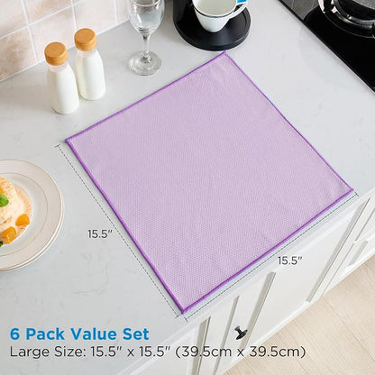 Professional Auto Detailing Microfiber Cloths 6 Pack, 15.5"x15.5" Glass Cleaning Towels for Car Windshield, Window and Interior, Lint Free Streak Free Polishing Rags for High Gloss Shine