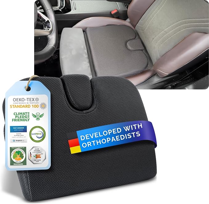 Healthfix® Car Seat Wedge Cushion | Orthopedic Memory Foam Car Seat Wedge Pillow for Driving Comfort & Posture | Seat Riser Cushion for Short Drivers & Back Pain Relief (Medium (130–200 lbs))