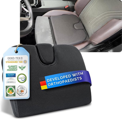Healthfix® Car Seat Wedge Cushion | Orthopedic Memory Foam Car Seat Wedge Pillow for Driving Comfort & Posture | Seat Riser Cushion for Short Drivers & Back Pain Relief (Medium (130–200 lbs))
