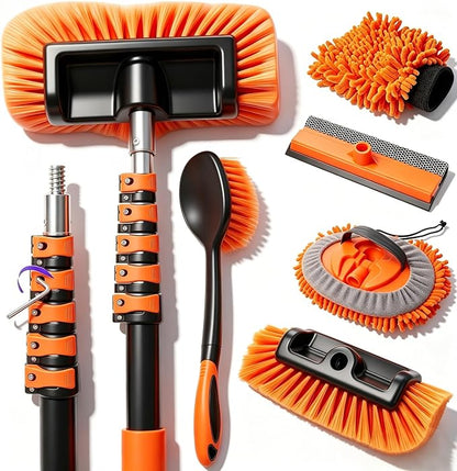 Car Wash Kit with 4-12FT Telescoping Extension Pole, Cleans Spider Webs, Washable & Reusable for High Ceilings, Fans & Outdoor Cleaning
