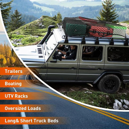 Heavy Duty Cargo Net for Pickup Truck Bed - 4' x 4' Stretches to 8' x 8' - Sturdy Latex Bungee Net Mesh - Truck Bed Accessories for Dodge RAM, Ford, Chevy, Toyota