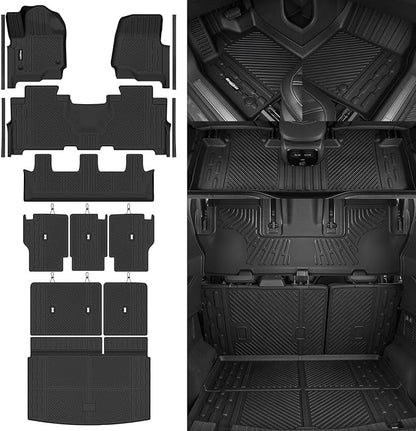 Floor Mats for 2018-2024 Ford Expedition Max 8 Seats/Bench Seats, Trunk Mat and Backrest Mat & Door Sill Guard All Weather TPE Protector for Ford Expedition Max Accessories