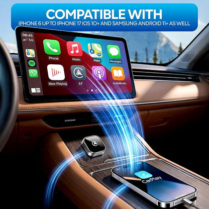 Wireless Apple CarPlay Adapter - Upgraded 2026 Android Auto Adapter Having (2.4GHz+5.8GHz) Connection - Supports Both iPhone (iOS 10+) Android (11+), 2-in-1 Wired to Wireless Plug and Play