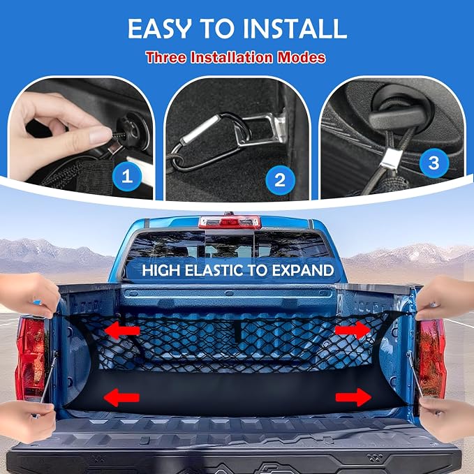 Truck Bed Cargo Net for 2013-2026 Chevy Silverado&GMC Sierra 1500/2500HD/3500HD Accessories, Envelope Style Trunk Mesh Cargo Net, Heavy Duty&Double-Layer Nylon Storage Rear Netting Holder Organizer