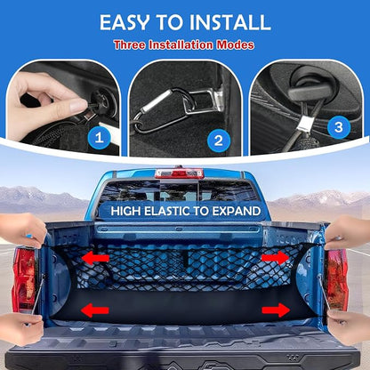 Truck Bed Cargo Net for 2013-2026 Chevy Silverado&GMC Sierra 1500/2500HD/3500HD Accessories, Envelope Style Trunk Mesh Cargo Net, Heavy Duty&Double-Layer Nylon Storage Rear Netting Holder Organizer