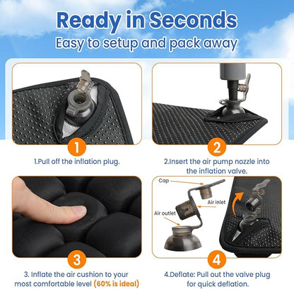 JUMPOW Inflatable Seat Cushion for Travel & Office Chairs, Pressure Relief Air Travel Cushion with Pump for Long Sitting, Car Seats, Airplane Travel Seat Cushion, Portable & Comfortable