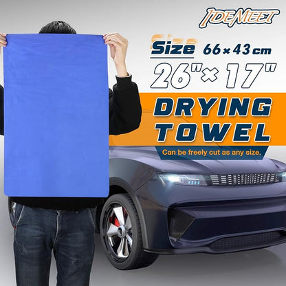Premium Absorbent Car Drying Towel, 2 Pack 26''x17'' Super Soft Shammy Towel for Vehicle, Reusable Chamois Cloth for Car Drying, Dust Remove, Bathroom, Scratch/Spot/Streak Free, Yellow & Blue