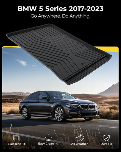3W BMW 5 Series G30 Cargo Liner Fit for 2017-2023 All Weather TPE Trunk Mats Custom Fit for BMW 5 Series 520i 530i 535i 540i 540d 550i Full Set Car Accessories (Not for 530e)