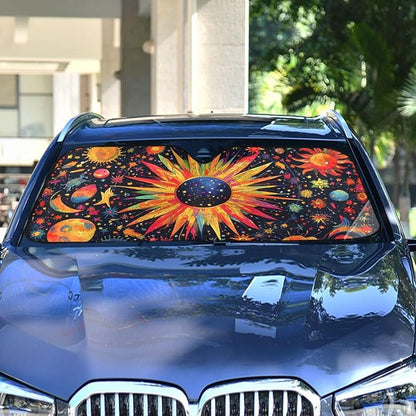 Astrology Sun Planet Stars Windshield Sunshade Car Sun Shade Front Window Shade for Truck SUV Blocks UV Rays Sun Reflector Visor Protector Accordion Folding