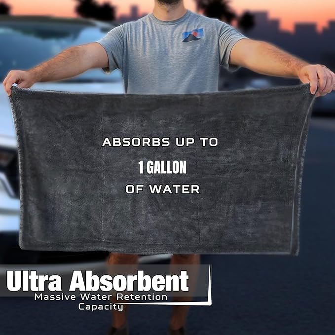 XL Car Drying Towel, 1300 GSM Professional Car Towel with Double Twisted Loop, Car Drying Towels Extra Large Super Absorbent, Microfiber Drying Towels for Cars, Trucks, SUVs - 40"x24", Gray