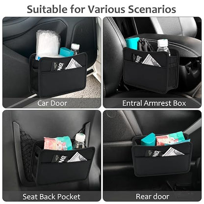 Accmor Collapsible Car Trash Can, Leather Vehicle Garbage Organizer Bin Holder with One Roll Trash Bag, Foldable Hanging Mini Cars Storage Bag Container for Auto, SUV (Black)
