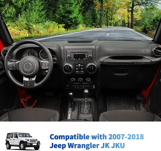 18PCS Full Set Interior Trim Kit for Jeep Wrangler JK JKU 2011-2018 4 Door,Center Console Door Handle Side Outlet Cup Holder Gear Cover Trim (Carbon Fiber)