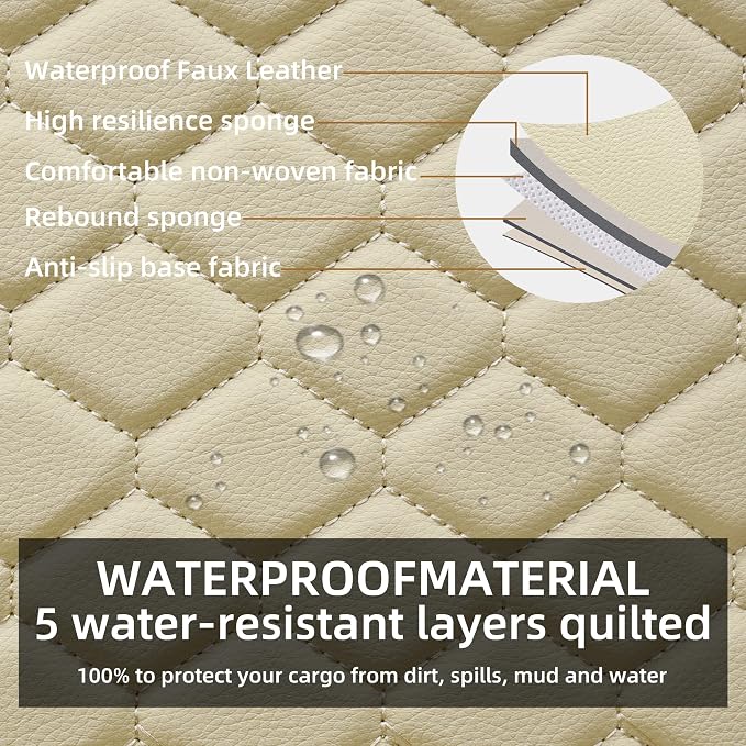 Elantrip Car Seat Cover Full Set Leather Car Seat Protector Universal fit for Most Cars SUVs and Trucks Water Proof Front and Rear Seat Protector Beige