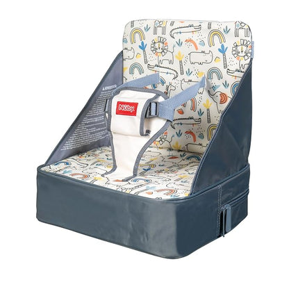 Nuby Easy Go Booster Seat for Kitchen Chair - Travel Booster Seat for Babies and Toddlers with 3-Point Harness - 9+ Months - Beige Safari Print