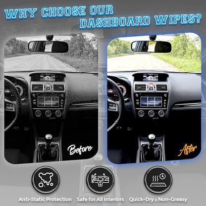 Car Wash Wipes with Refreshing Lemon Scent, Pack of 100 Individually Wrapped Wipes, Dashboard Car Accessories Travel Essentials