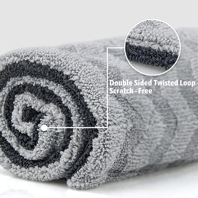Greenfound 1000GSM Car Drying Towel 18"x24", Edgeless Double Twist Pile, Ultra Absorbent Microfiber Towel, Scratch-Free Lint-Free Streak-Free for Auto Detailing & Car Wash – Wave Silver&Grey