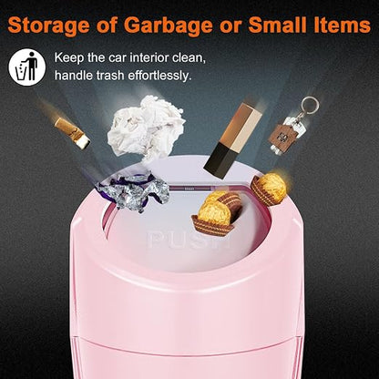 Car Trash Can, Leakproof Mini Car Garbage Can Cup Holder with Lid | Car Door Trash Bin with 20 Trash Bags, Vehicle Front Back Seat Organizers and Storage for Car, Home, Office, Pink