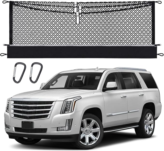 3-Layer Cargo Net for Chevrolet Tahoe, GMC Yukon, Cadillac Escalade 2015-2020, Zipper Bag Trunk Net for SUV, Heavy Duty Oxford Cargo Organizer Storage Nets with Carabiners
