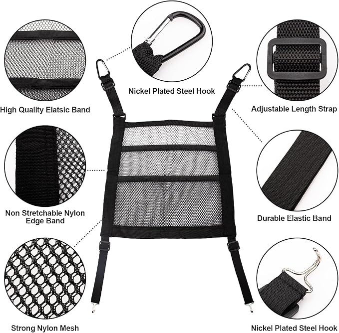 3 Layer Car Mesh Organizer Between Front Seat Backseat Mesh Storage Net Kid Dog Pet Barrier Car Net Pocket Handbag Tissue Purse Holder for SUV, Van